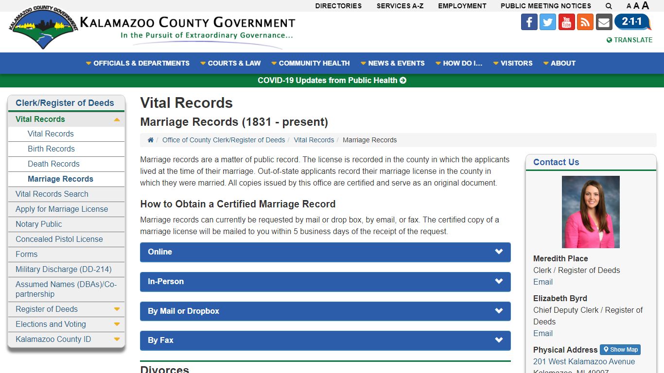 Marriage Records - Vital Records - Kalamazoo County, Michigan