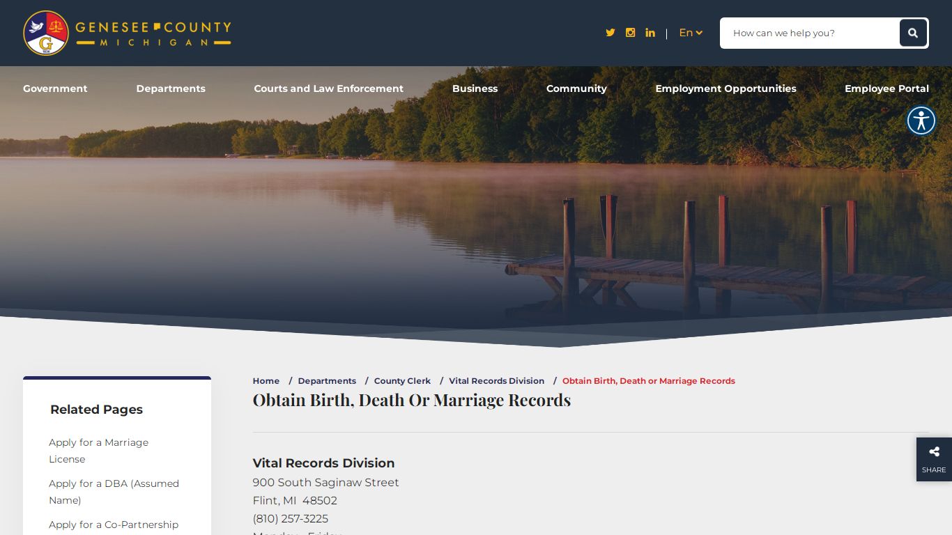 Obtain Birth, Death or Marriage Records - Genesee County, MI